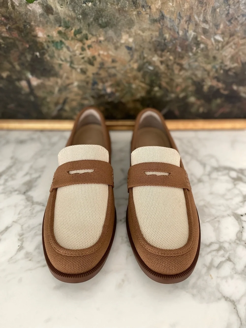 Rothy’s The Penny Loafer Cortado Brown Cream Knit Size 8.5 - Picture 2 of 10